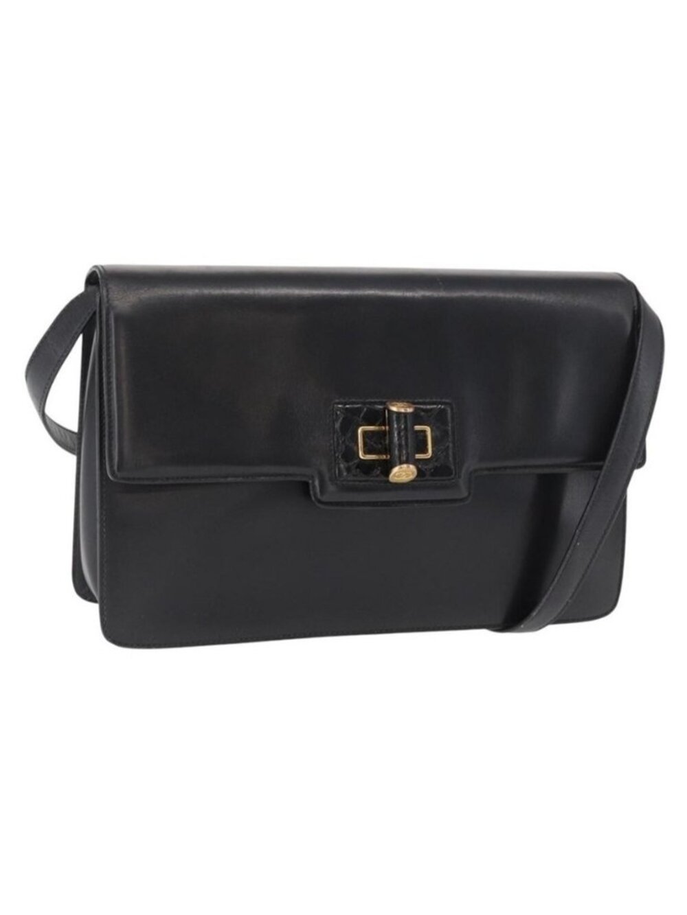 Authentic GUCCI Shoulder Bag Leather Black Gold 004 46 0087